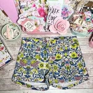 H&M Bright Floral Blue & Pink Print Jean Shorts Sz.2 Boho Fairy Feminine Spring